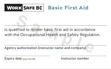 WorkSafeBC BFA
certificate