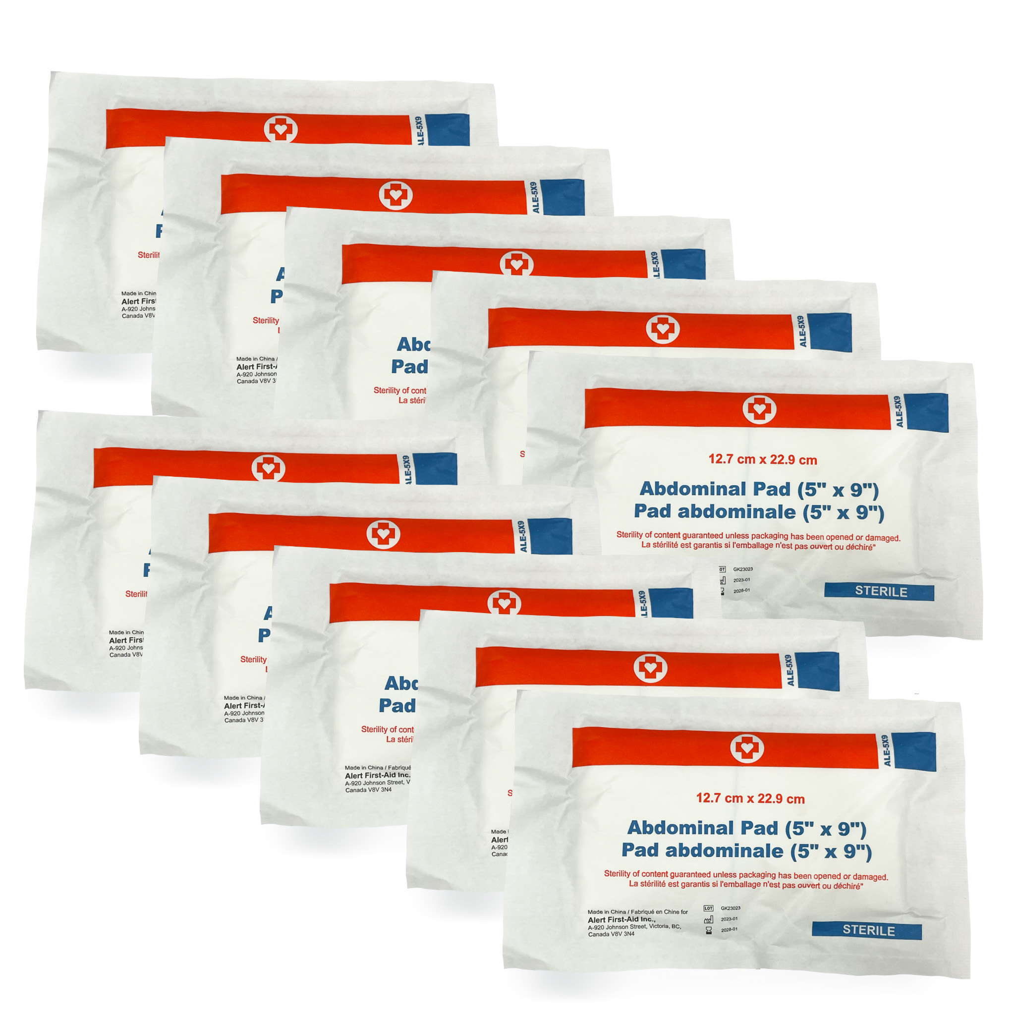 5" x 9" Sterile Abdominal Pad - Bag of 10